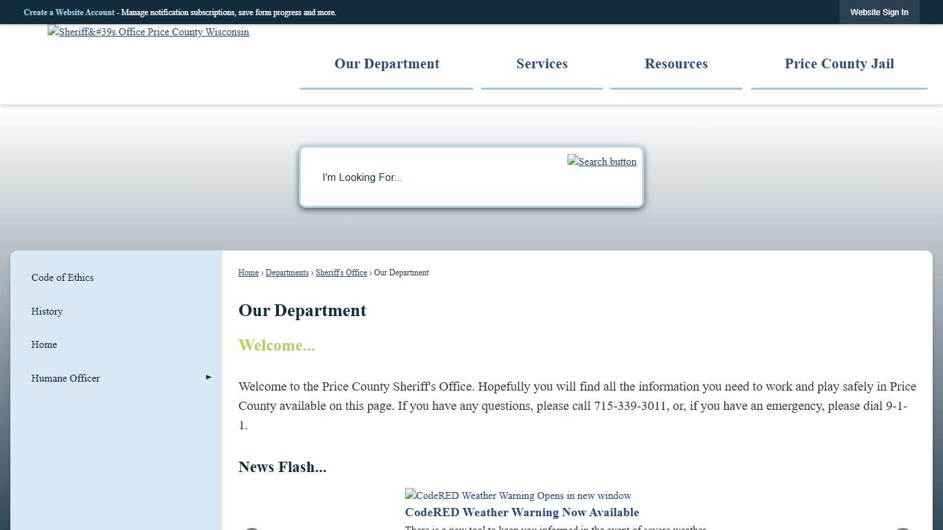 Our Department Price County, WI - Official Website